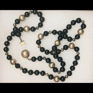 Onyx sterling bead ball necklace